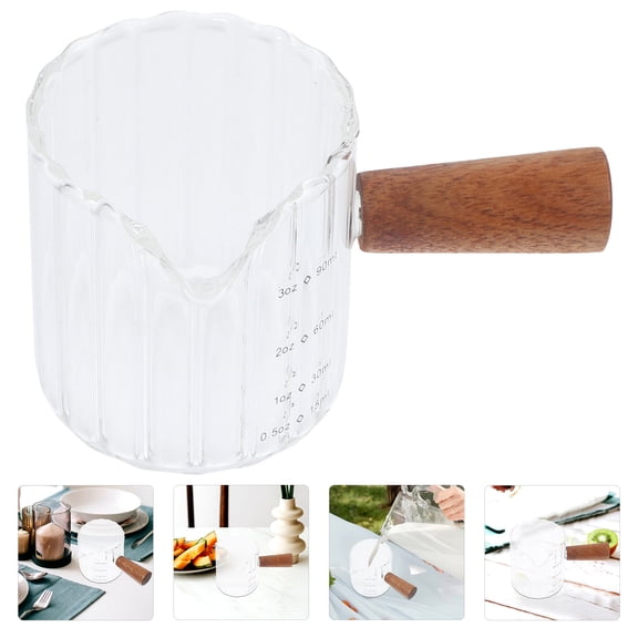 HONMEET 90ml Mini Measuring Cup with Wooden Handle and Pour Spout, Ideal for Kitchen Baking, Cooking, and Accurate Liquid Measurement