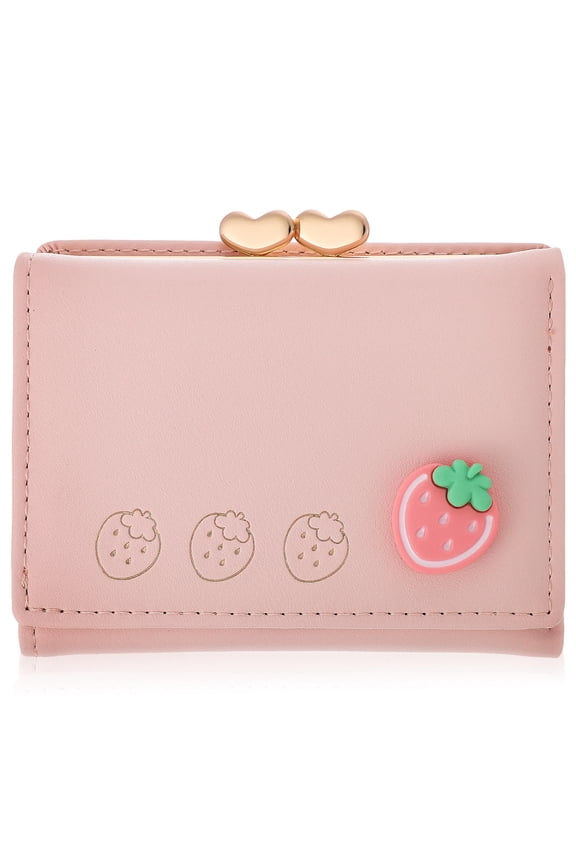 1Pcs Pink Pu Small Purse For Women With Snap Closure And Coin Storage 10.5*8*3In