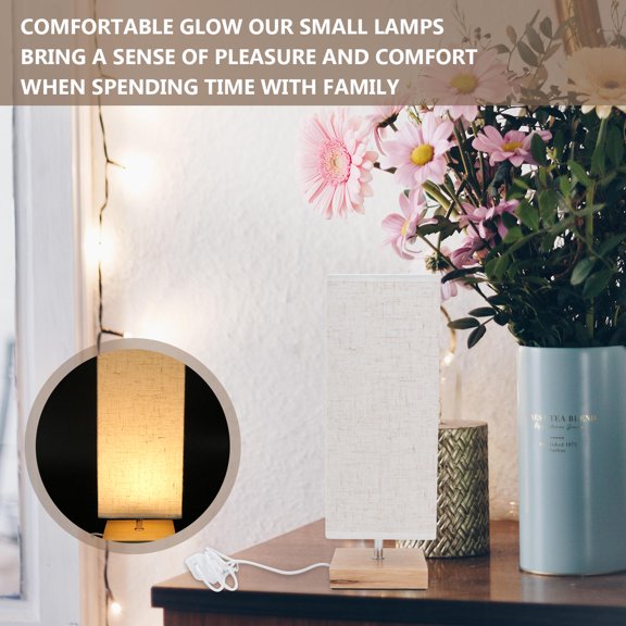HONMEET White Bedside Light with Wooden Fabric Shade USB Button Control for Living Room