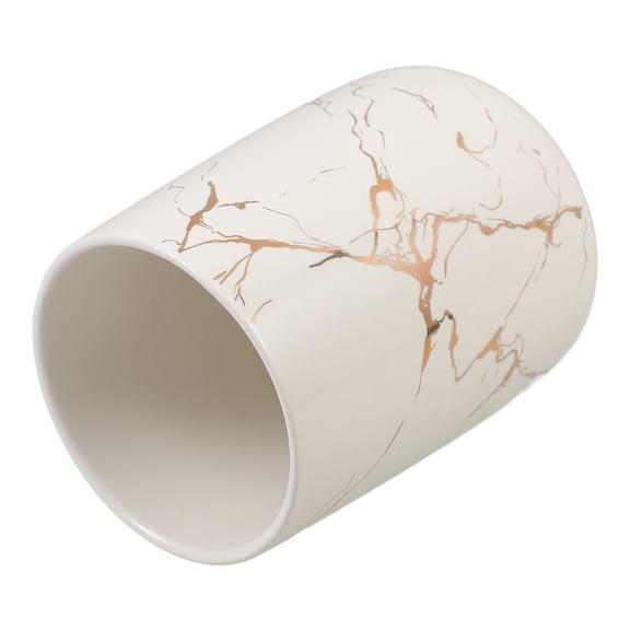 HONMEET White Ceramic Toothbrush Holder with Elegant Marble Design for Bathroom Countertop and Toothpaste Organizer