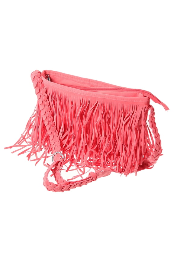 Vintage Watermelon Red Tassel Fringe Shoulder Bag, Lightweight Polyester Crossbody Purse, Stylish 13.4 x 11.4 Inch Design