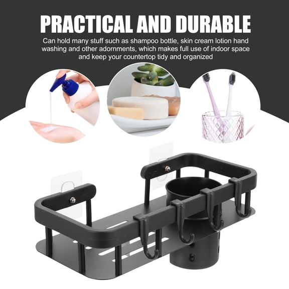 HONMEET Black Alloy Bathroom Wall Rack with Open Bottom, Elegant Design for Tidy Storage and Organization