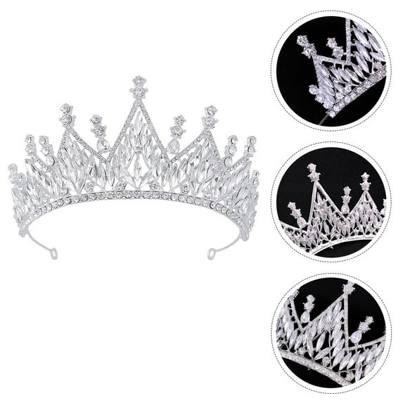 HONMEET 1Pcs Bridal Tiara Rhinestone Crown Hair Decoration Silver Alloy for Wedding Women