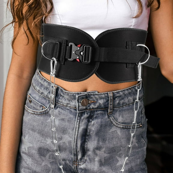 HONMEET Weight Lifting Belt with Metal Chain for Men, Black Cloth, Resistance Training, Indoor Fitness, 90x6.3in