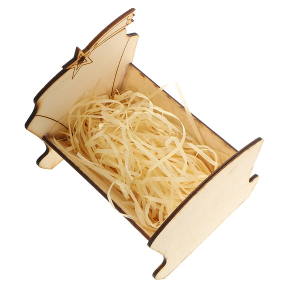 HONMEET Christmas Wooden Manger Decoration Light Yellow Nativity Scene Home Decor 4.54.33.9in