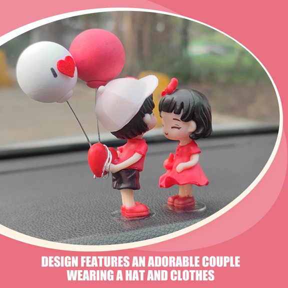 HONMEET 1Set Aesthetic Car Decor Red Couple Ornament with Balloon Dashboard Accessory