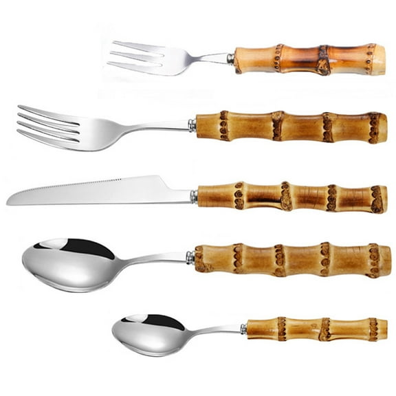 HONMEET Rust Resistant Silverware Set with Wooden Handles, Flatware for Dining, 1 Set, Kitchen Cutlery