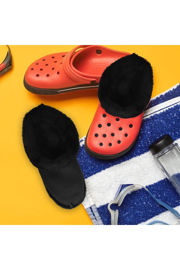 Black Winter Shoe Insoles 1 Pair Plush Warm Removable Inserts for Clogs, Rain Boots, Comfort and Heat Retention