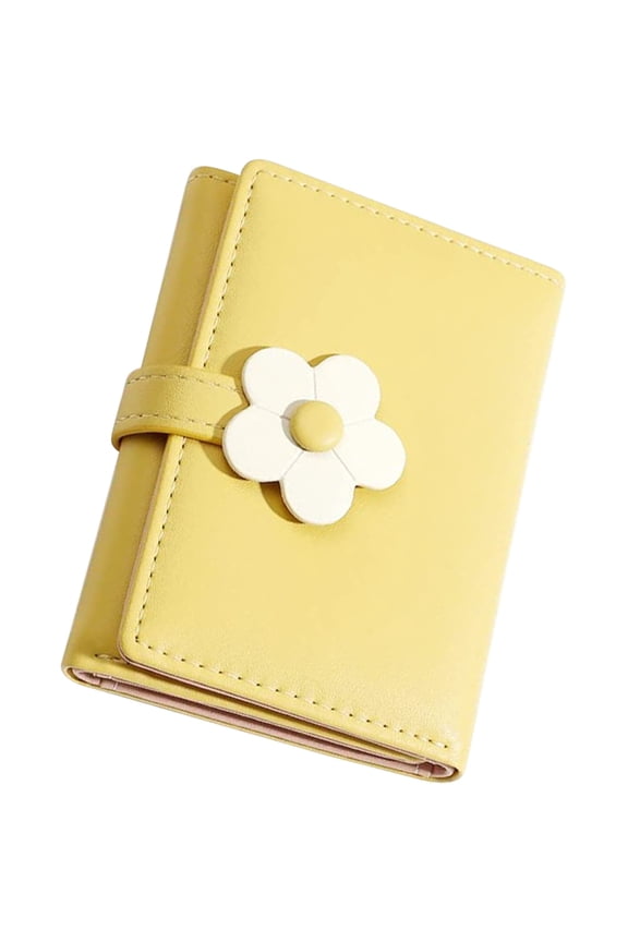 Women Small Wallet Elegant Short Style Floral Embossed Yellow PU