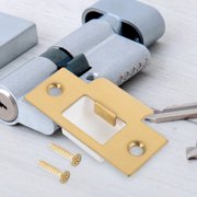 HONMEET 1Set Golden Door Strike Plate Metal Latch Plate T Shaped Lock Tongue Buckle for Doors