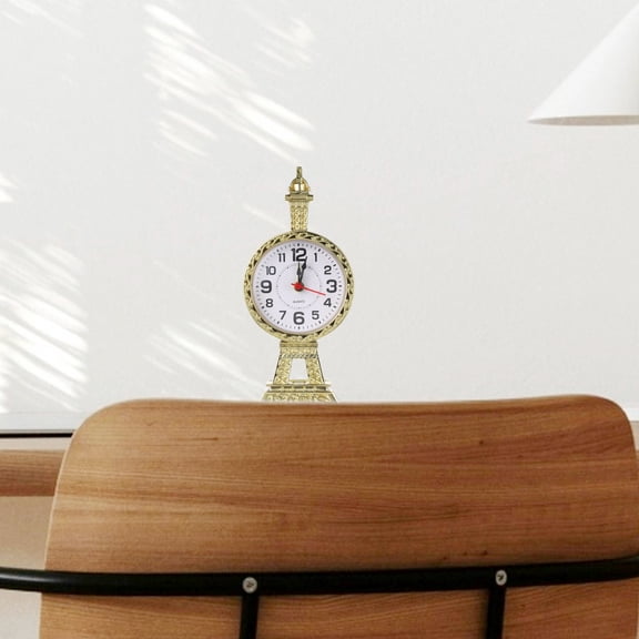 HONMEET Golden Eiffel Tower Desk Clock, Decorative Table Clock for Home, Kitchen, Office, Unique Gift for Homeowners