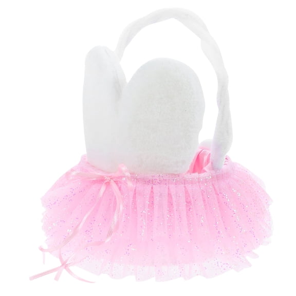 HONMEET Bunny Shaped Candy Basket Easter Bunny Flower Basket Pink Plush 1Set