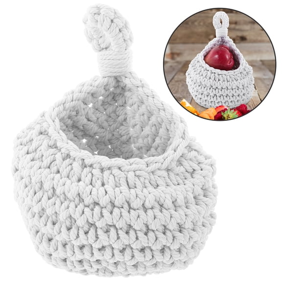 HONMEET Natural Woven Wall Hanging Basket with White Cotton, Decorative Storage for Home, Living Room, Bedroom