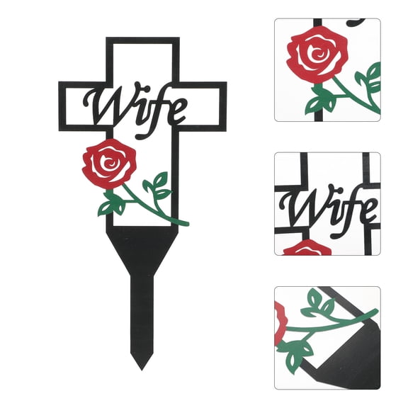 HONMEET 1Set Metal Cemetery Cross Stake for Graveyard Decorations 11.8x5.9x0.08in