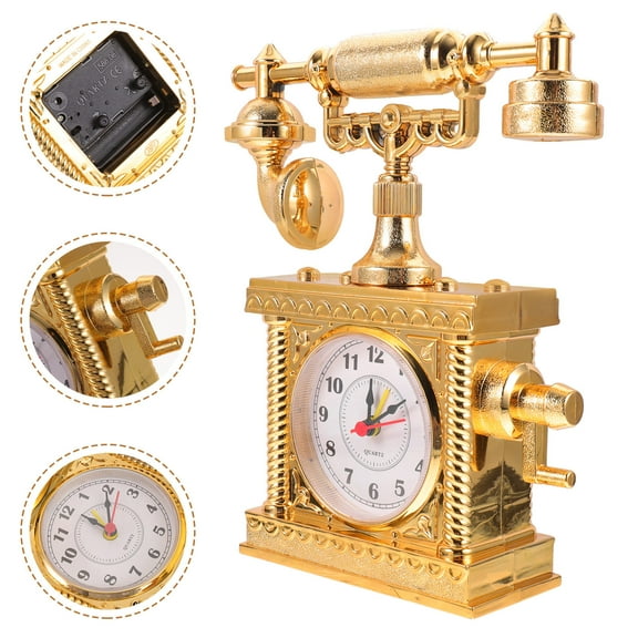 HONMEET Golden ABS Retro Phone Model Desk Decor Clock Office