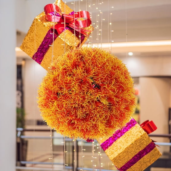 HONMEET 1Set Orange Plastic Topiary Balls for Home and Garden Hanging Decoration