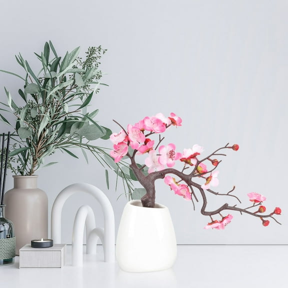 HONMEET Artificial Plum Blossom Bonsai Tree Decorative Home Office Desk Ornament