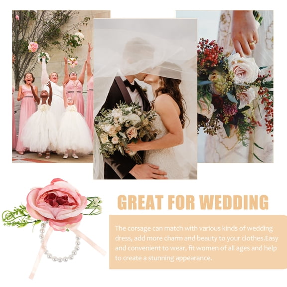 HONMEET 1Set Pink Silk Plastic Flower Corsage Wristlet for Bride Wedding Anniversary