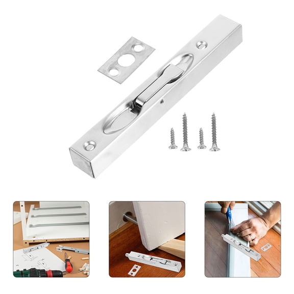 HONMEET 1Set Plated Silver Stainless Steel Flush Bolt for Sliding Doors with Hidden Installation Feature