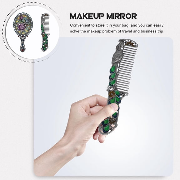 HONMEET 1Set Plated Silver Unique Small Makeup Mirror Portable Vanity Mirror for Outdoor Use