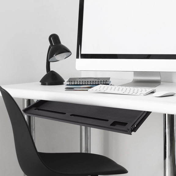 HONMEET Under Desk Pull Out Keyboard Tray with Mouse Shelf, Black, Convenient Space-Saving Design for Office and Home