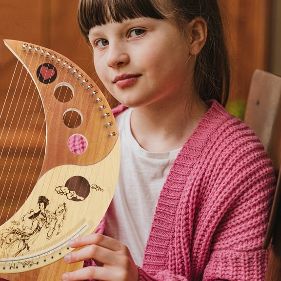 HONMEET 1Set Retro 19 String Wood Harp Handheld Musical Instrument with Smooth Surface