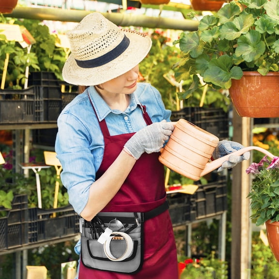 HONMEET Professional Grey Server Waist Apron with Pockets Adjustable Fit for Restaurant Waitress