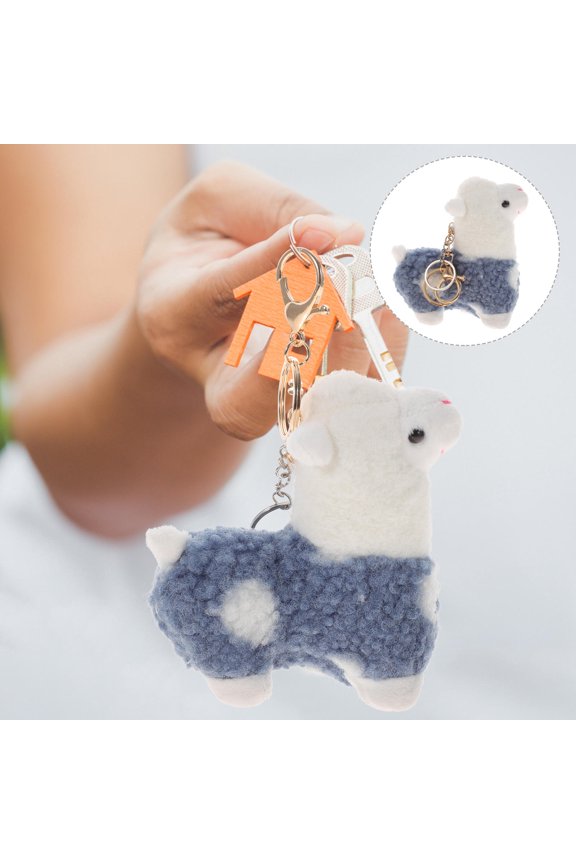 Plush Alpaca Keychain Blue Alloy Pendant for Car and Bag Decor