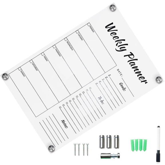 HONMEET 1Set Transparent Acrylic Weekly Planner Whiteboard Simple Design Memo Board for Home Organization