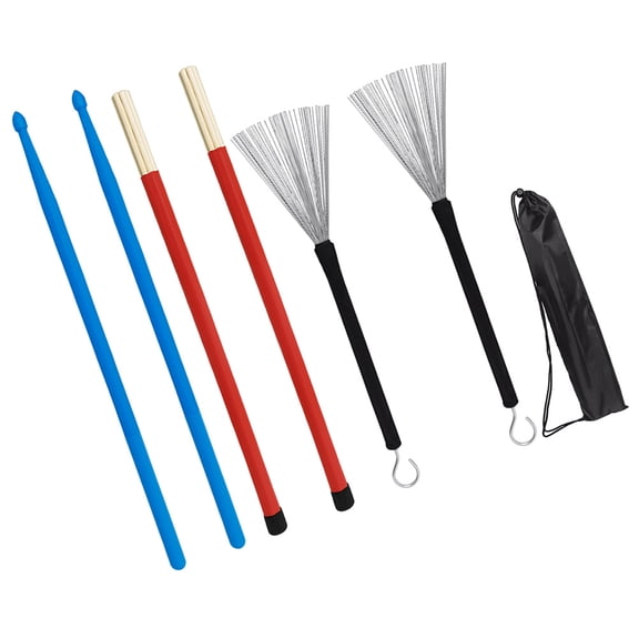 HONMEET 1Set Universal Drumstick Set with Assorted Color Drum Brushes and Nylon Sticks for Music Instrument Use