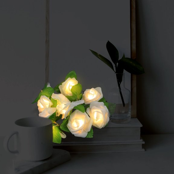 HONMEET 1Set White Vivid Rose Lamp ng Light Battery Powered for Romantic Settings