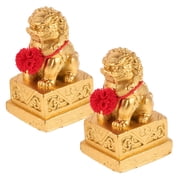 HONMEET 2-Piece Red Resin Antique Lion Sculpture Set, Chinese Collectible Statues for Living Room Decor and Home Display