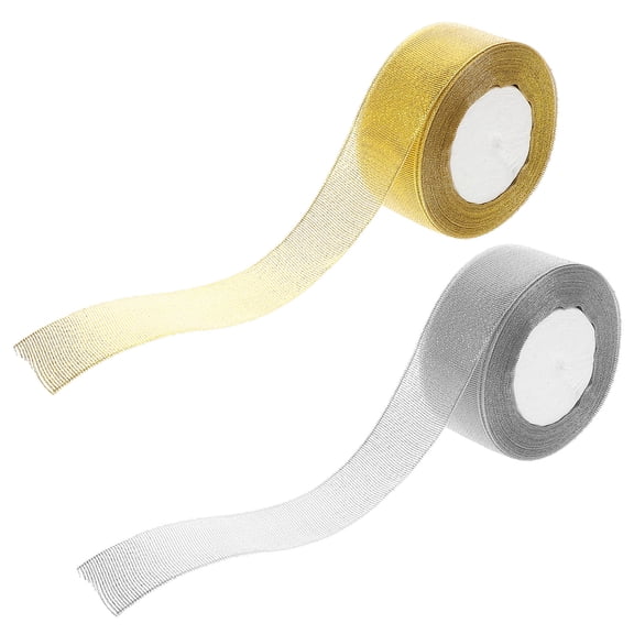 HONMEET 2 Rolls Wide Glitter Fabric Ribbon, Metallic Craft Ribbon for Christmas Tree, Holiday Wrapping, Party Decorations and Crafts