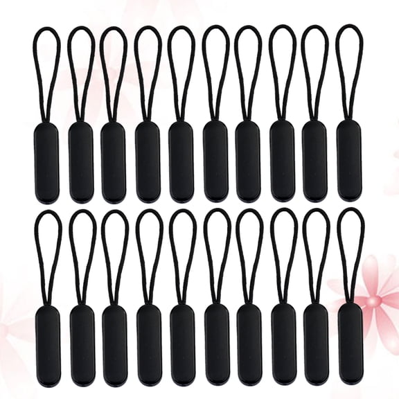 HONMEET 20Pcs Black Oval Zipper Pull Rope Plastic Molded Pull Tabs for Luggage Bag Replacement