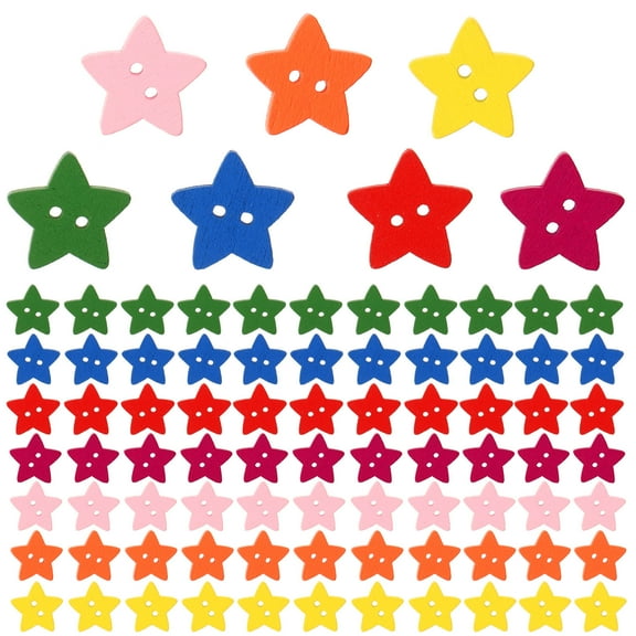 HONMEET 200Pcs Star Buttons For Sewing Assorted Color Wood Five-Pointed Star Shaped