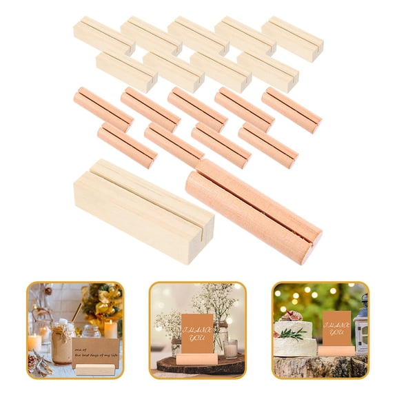 HONMEET 20pcs Beige Rectangle Wood Picture Holders for Cards, Photos, and Cafe Displays