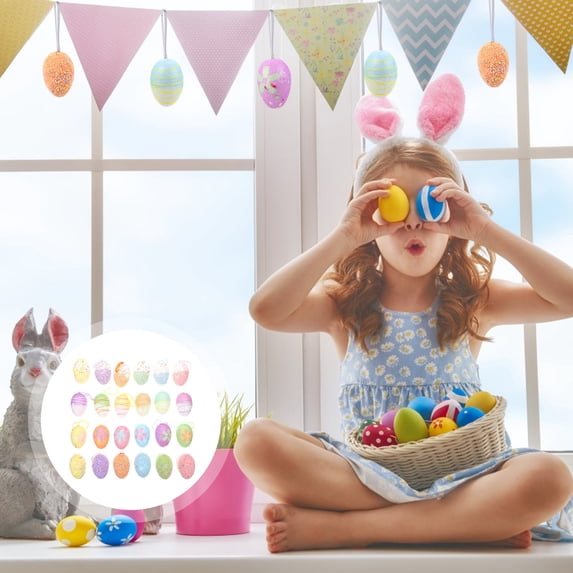 HONMEET 24-Piece Easter Festival Hanging Decorations, Assorted Color Foam Ornaments with Rope for Spring Party Decor