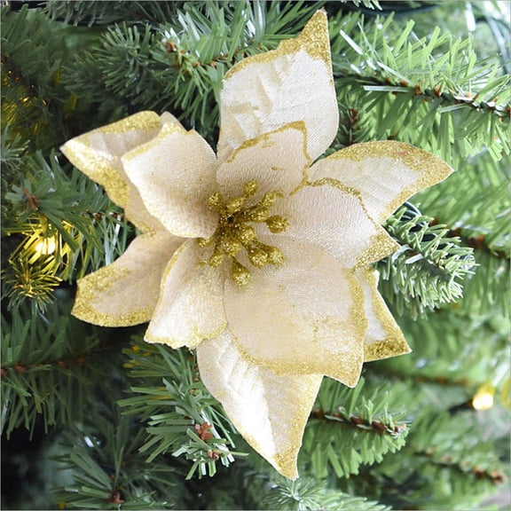 HONMEET 24 Pieces Glitter Artificial Flowers in Assorted Colors for Holiday Tree and Party Decorations