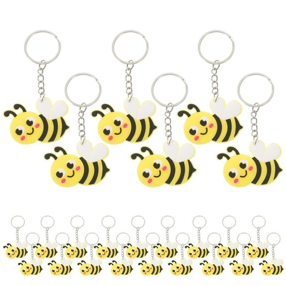 HONMEET Cute Cartoon Bee Keychain Pendant Yellow Metal 24Pcs 3.9X1.8X0.1In