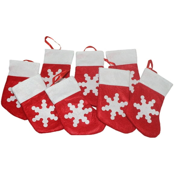 TABLZONE 24Pcs Small Red Christmas Stockings Candy Holders with Snowflake Design for Snacks and Tableware Decoration