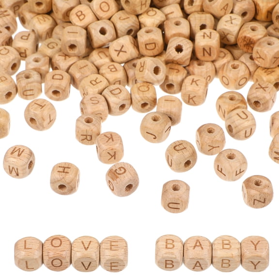 HONMEET 260-Piece Beige Wooden Alphabet Beads Set for Kids Crafting, Jewelry Making, Learning, Educational & Skill Building Activities