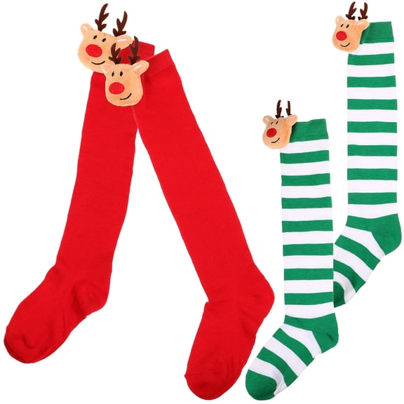 HONMEET 2 Pairs Cozy Christmas Stockings with Cute Holiday Patterns and Stretchy Fabric for Comfortable Fit