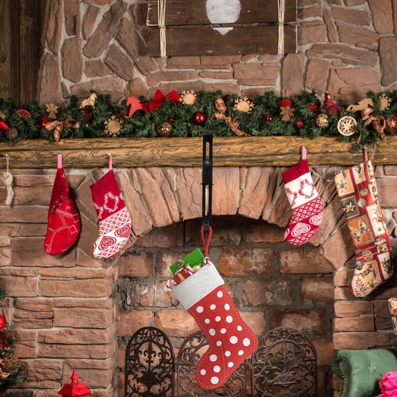 HONMEET 2-Pack Black Adjustable Telescopic Christmas Stocking Holders for Holiday Home Decorating and Hanging