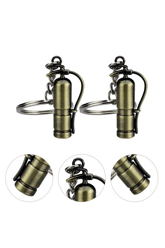 2Pcs Alloy Firefighting Pendant Keyring Hanging Decorative Key Chain Dark Brown