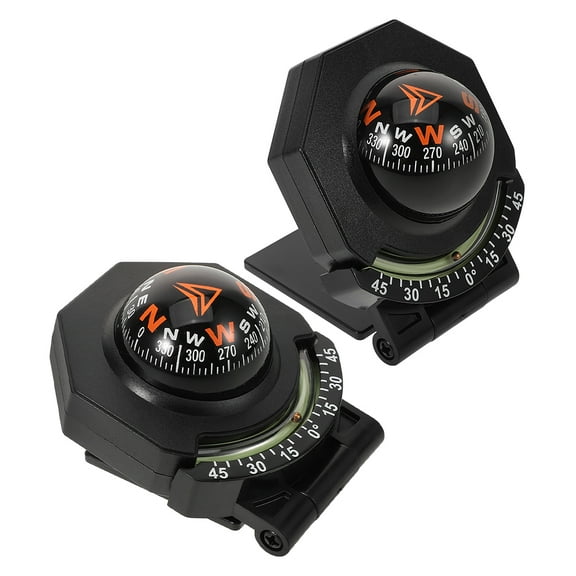 HONMEET 2Pcs Auto Compass for Car Dashboard with Inclinometer Portable Black Dash Mount for Vehicles