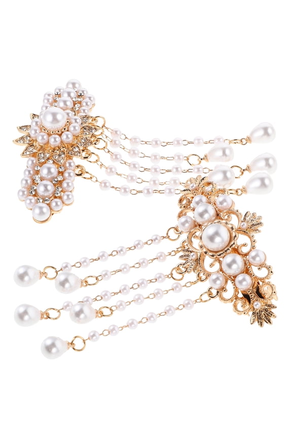 2Pcs Vintage Chinese Style Rhinestone Flower Hair Clips with Pearls and Tassels Elegant Spring Clip
