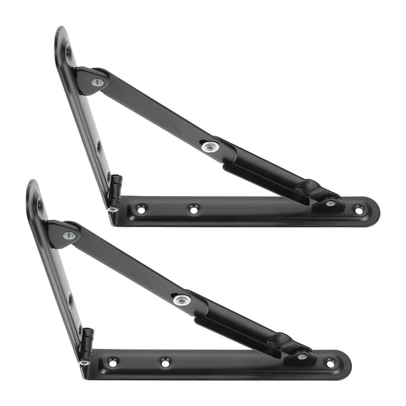 HONMEET 2-Pack Black Folding Shelf Brackets, Heavy Duty Support for Workbench, Wall Mounted Sturdy Shelf Hardware