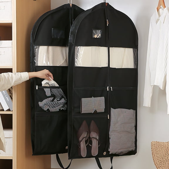 HONMEET 2Pcs Hanging Garment Bags for Suit Storage with Dust Protection in Black