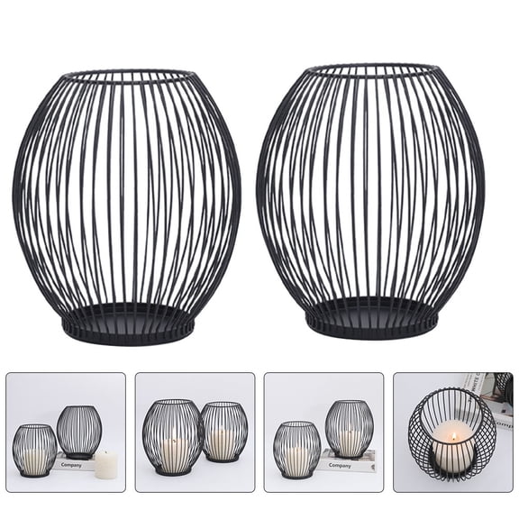 HONMEET 2Pcs Black Wire Candle Holders European Style Table Centerpiece Display