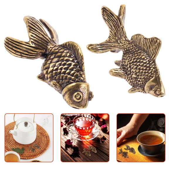 HONMEET 2Pcs Brass Fish Sculpture Vintage Fish Statue for New Year Party